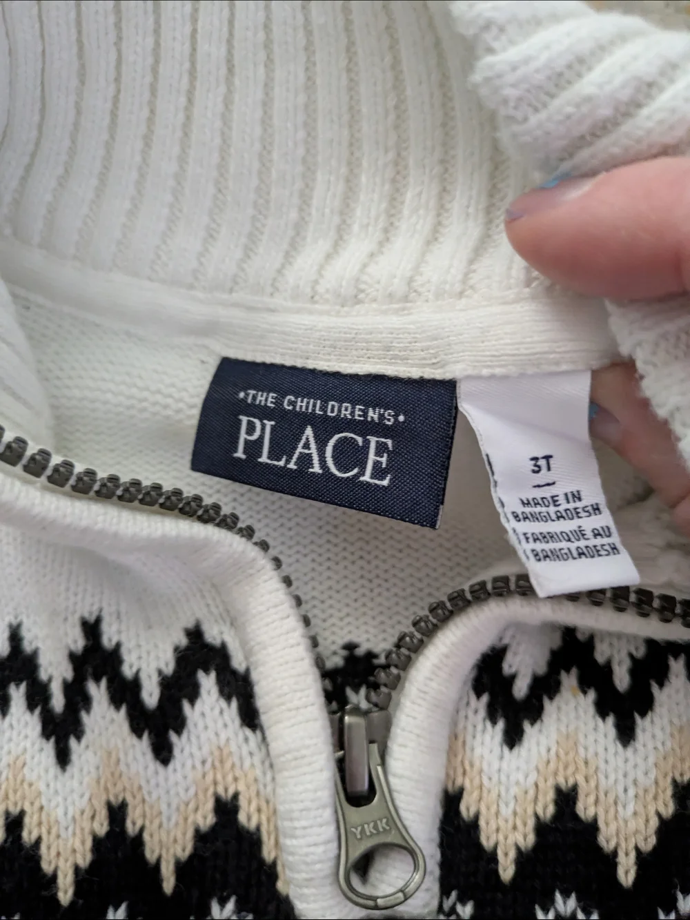 The Children's Place Black, White & Cream Zip Sweater